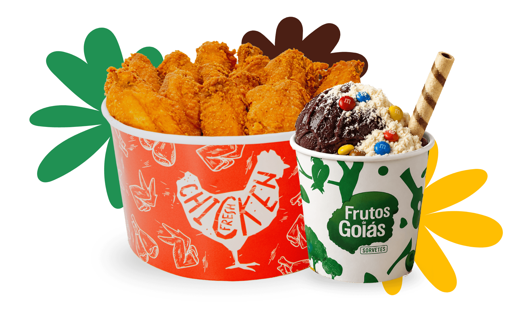 Balde de frango do TôFrito e açaí do Frutos de Goiás